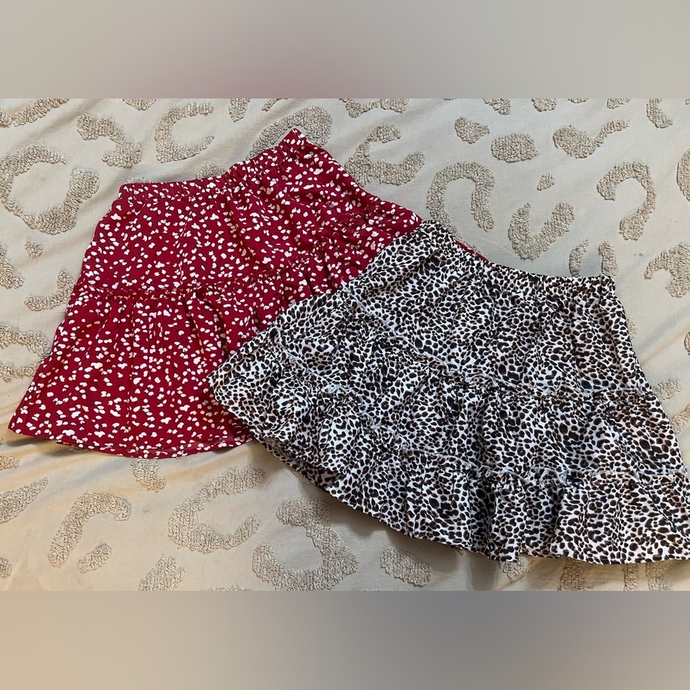 💥 2/$15!! 2-Pack Shein Midi Skirts – Leopard Print & Red Floral | Elastic Waist